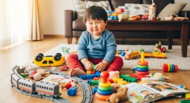 2歳と0歳のリビングが散らからない収納術｜造作×カゴで片づけがラクになる仕組み